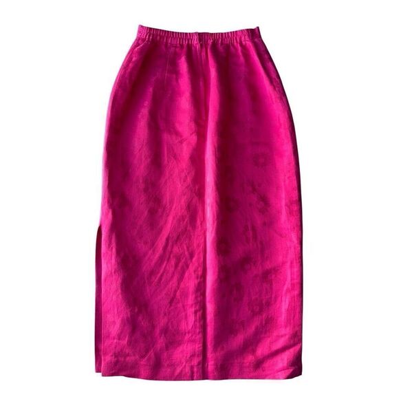 Vintage Maggie London Hot Pink Floral Print Midi Skirt - Picture 6 of 11